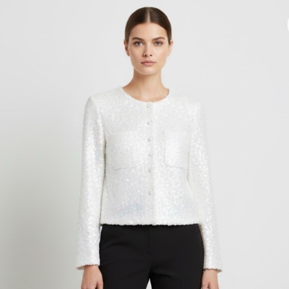 H&M Jackets & Blazers - H&M white sequin blouse size large